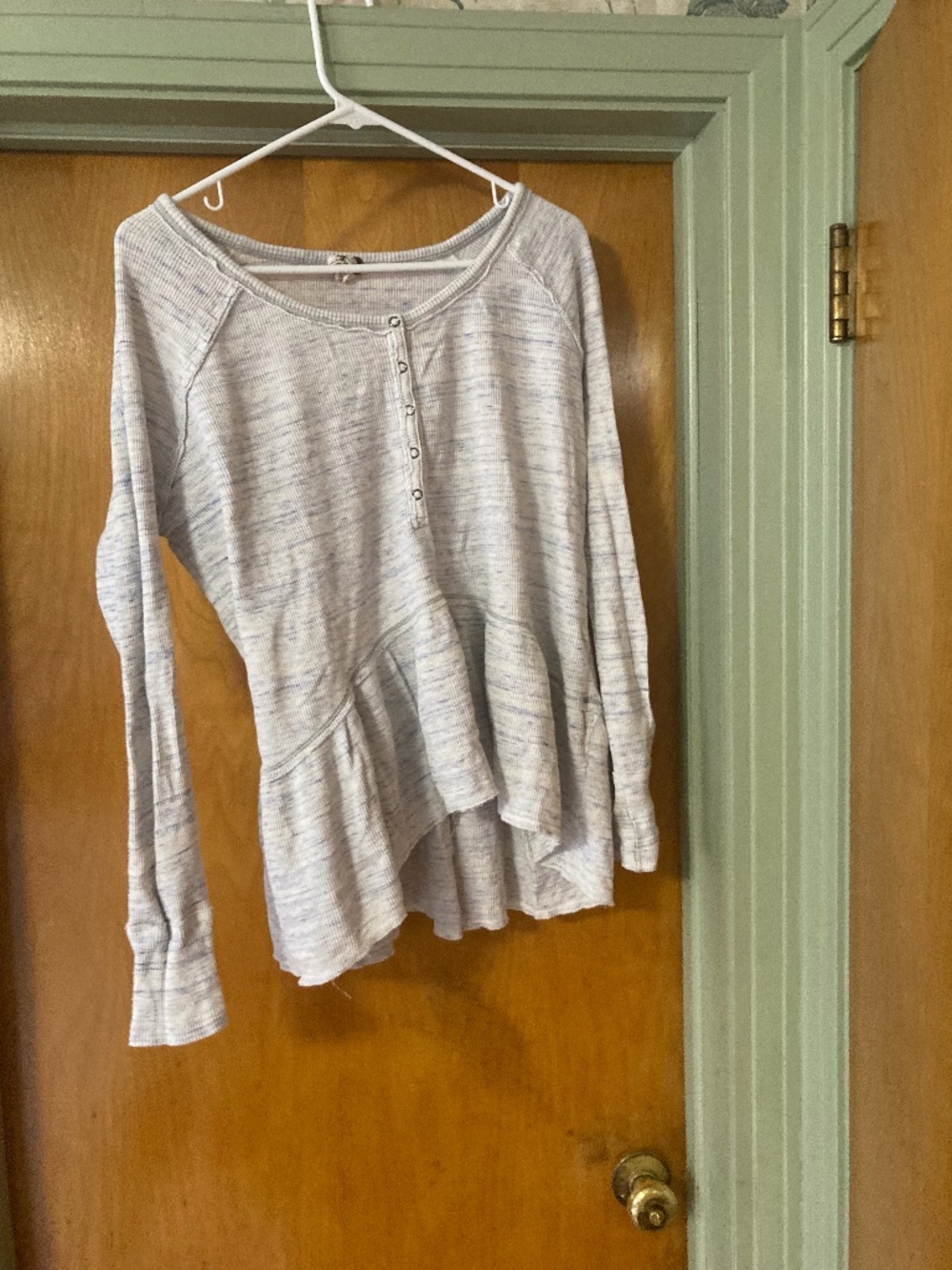 Free People We The Free Waffle Knit Henley Coastline Peplum Top Shirt Medium